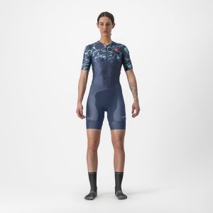 Castelli FREE SANREMO 2 W SHORT SLEEVE Women Suits Blue / Light Turquoise | CWIYBS-974