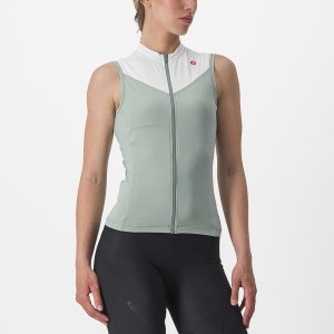 Castelli SOLARIS SLEEVELESS Women Jersey Green / White | XEPANL-608