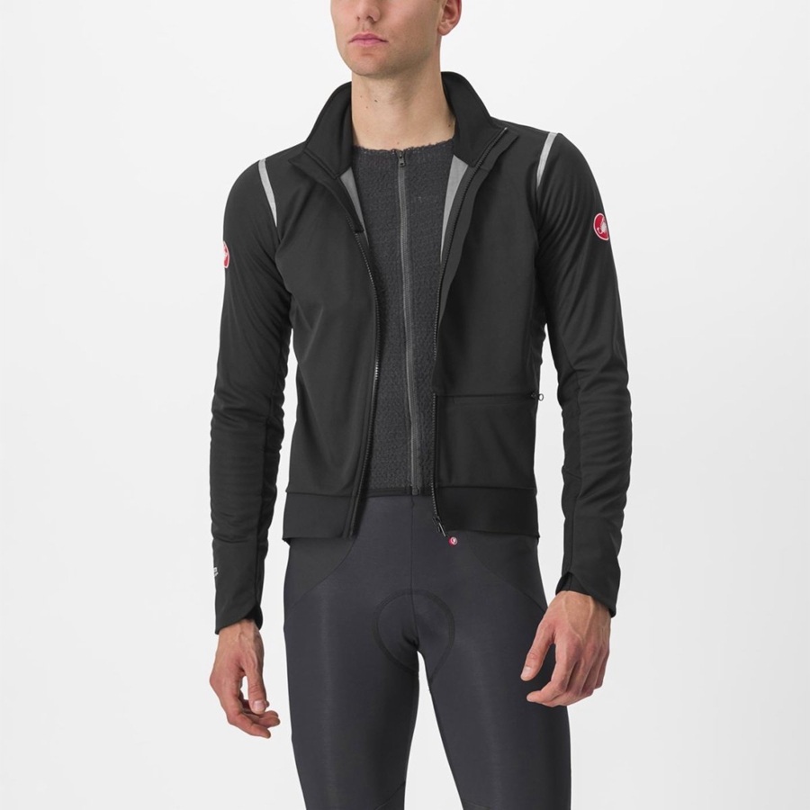 Castelli ALPHA DOPPIO ROS Men Jackets Black / Silver / Dark | LHEZMK-152