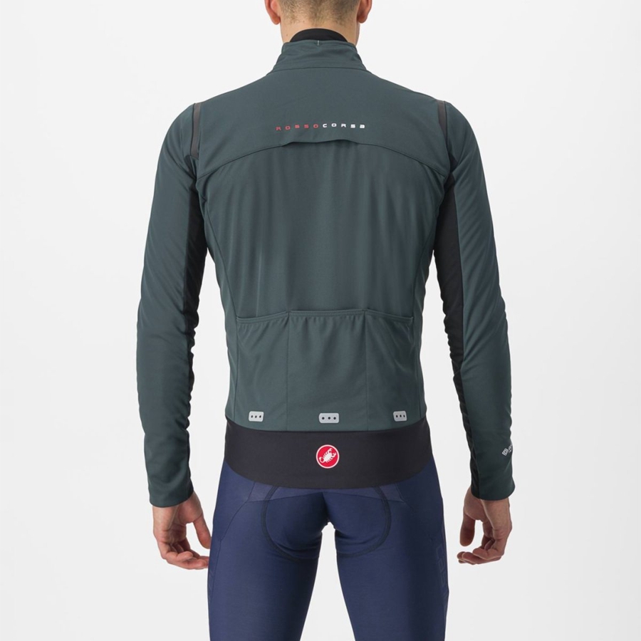 Castelli ALPHA DOPPIO ROS Men Jackets Green / Black | AOXQSW-386