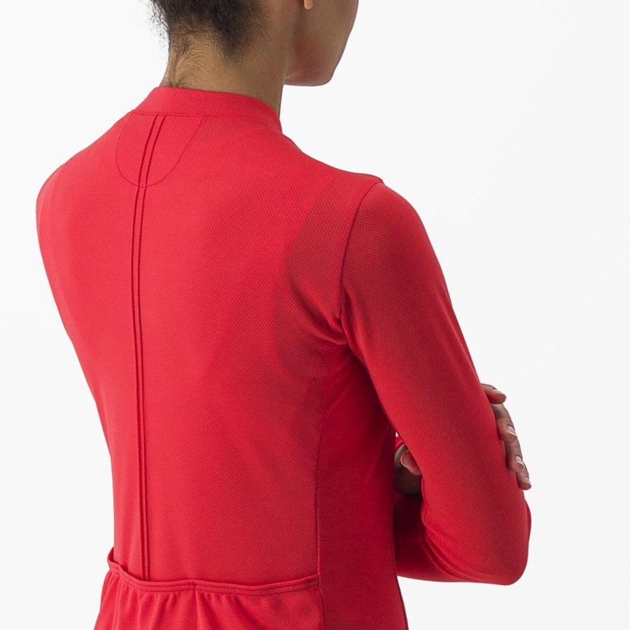 Castelli ANIMA 4 LONG SLEEVE Women Jersey Red | VXSCPL-627