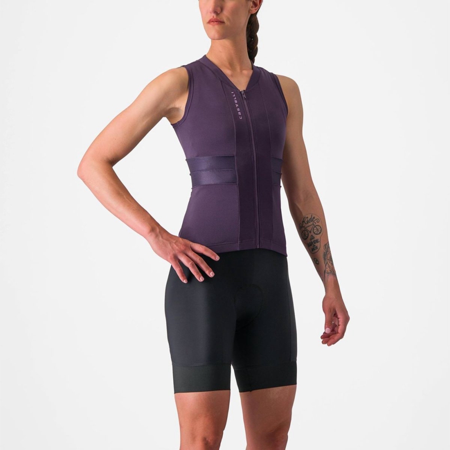 Castelli ANIMA 4 SLEEVELESS Women Jersey Purple White | JFDSTL-053