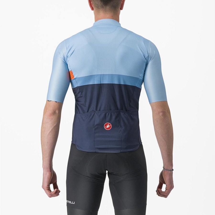 Castelli A BLOCCO Men Jersey Blue / Deep Red Orange | OZGHSP-295