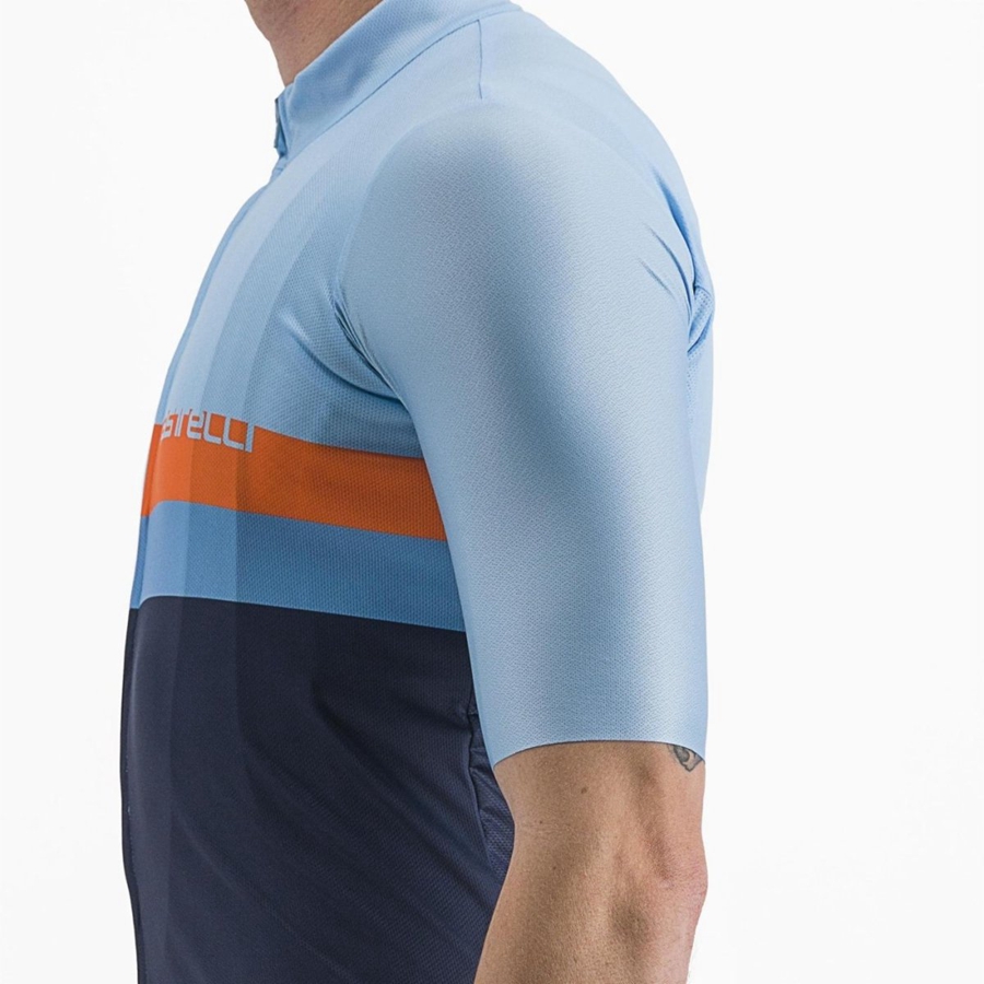 Castelli A BLOCCO Men Jersey Blue / Deep Red Orange | OZGHSP-295