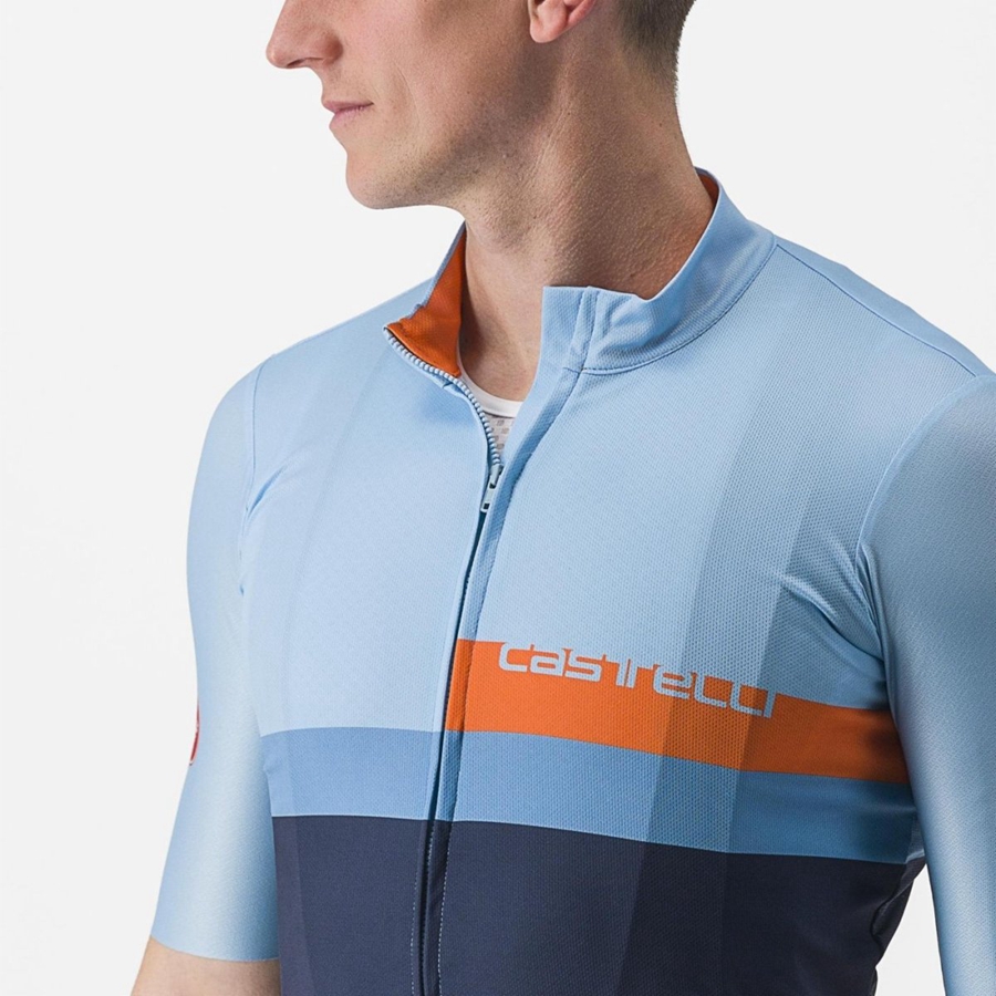 Castelli A BLOCCO Men Jersey Blue / Deep Red Orange | OZGHSP-295