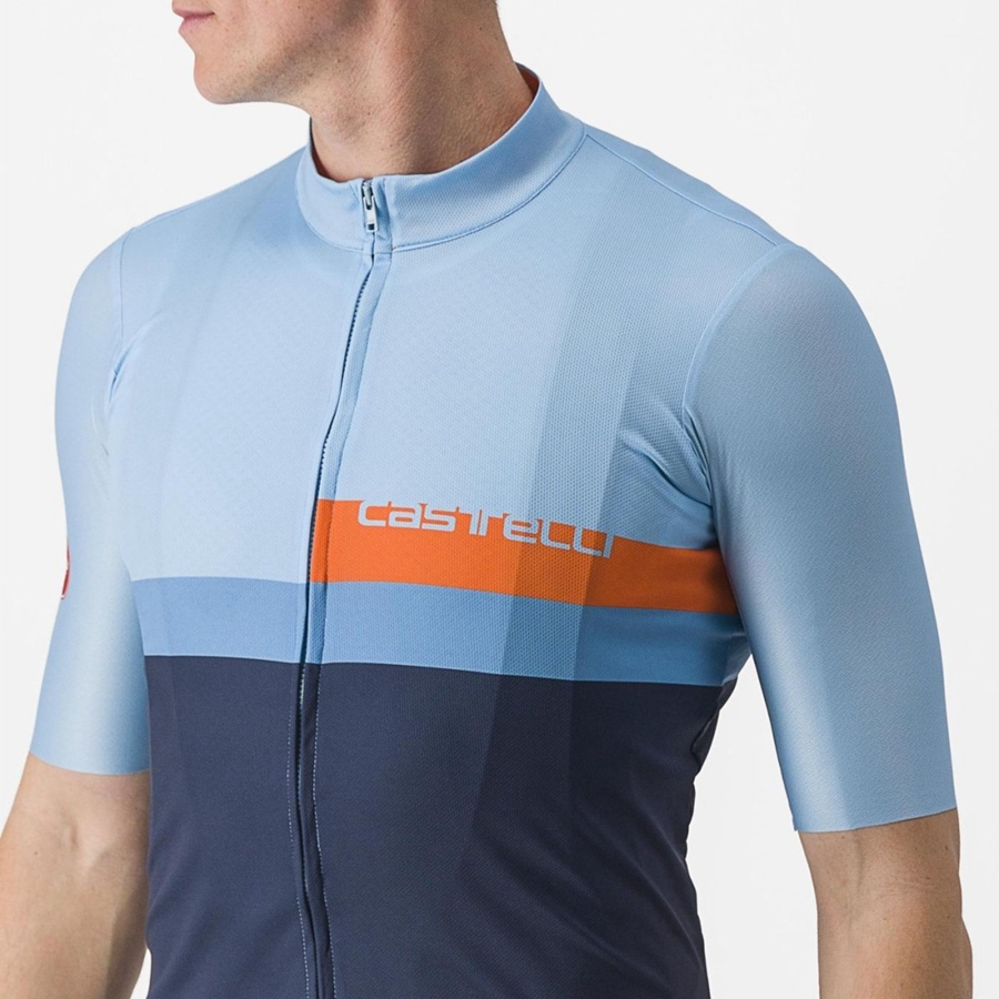 Castelli A BLOCCO Men Jersey Blue / Deep Red Orange | OZGHSP-295