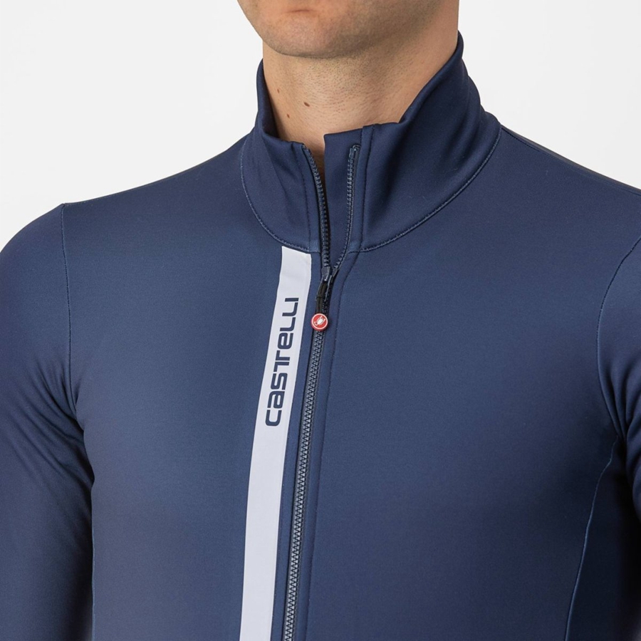 Castelli ENTRATA THERMAL Men Jersey Blue / Silver Grey | BJUCDT-846