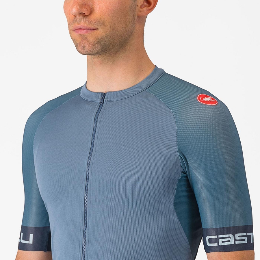 Castelli ENTRATA VI Men Jersey Light Grey Blue / Dark Grey | SMUDKV-248