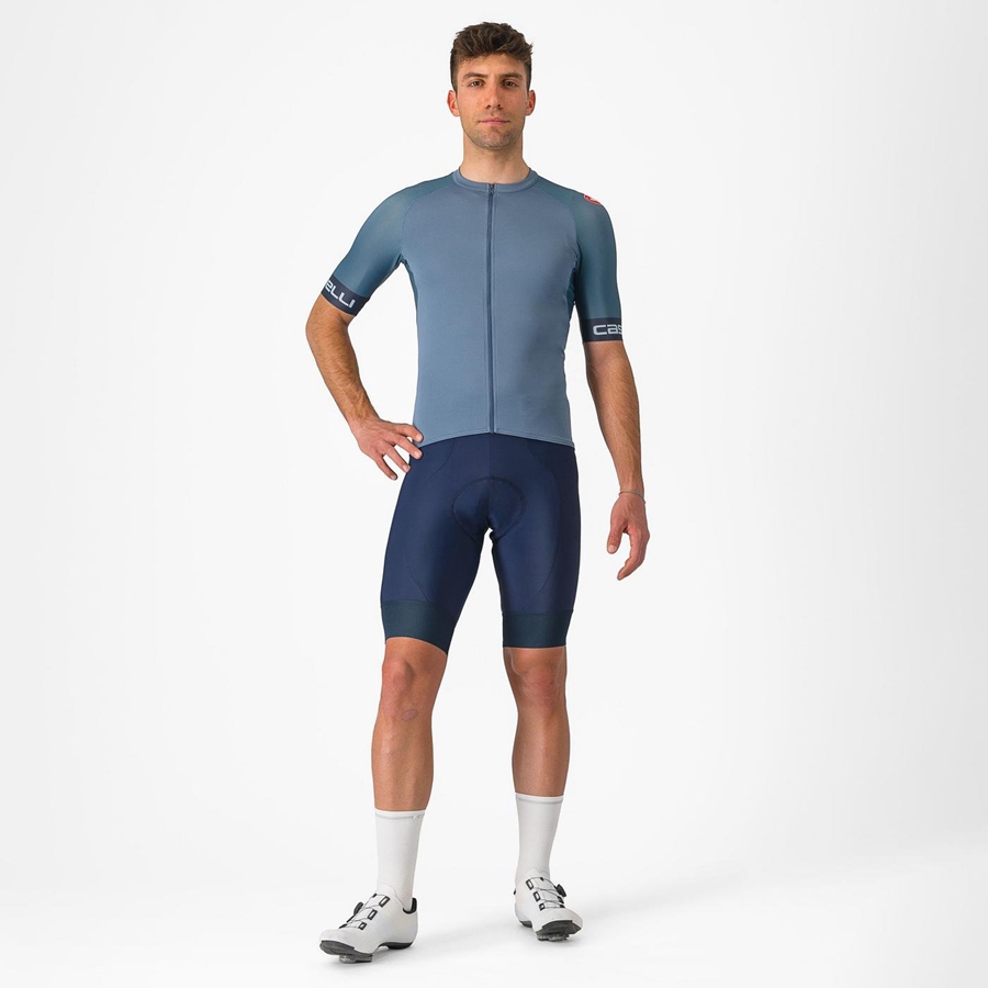 Castelli ENTRATA VI Men Jersey Light Grey Blue / Dark Grey | SMUDKV-248