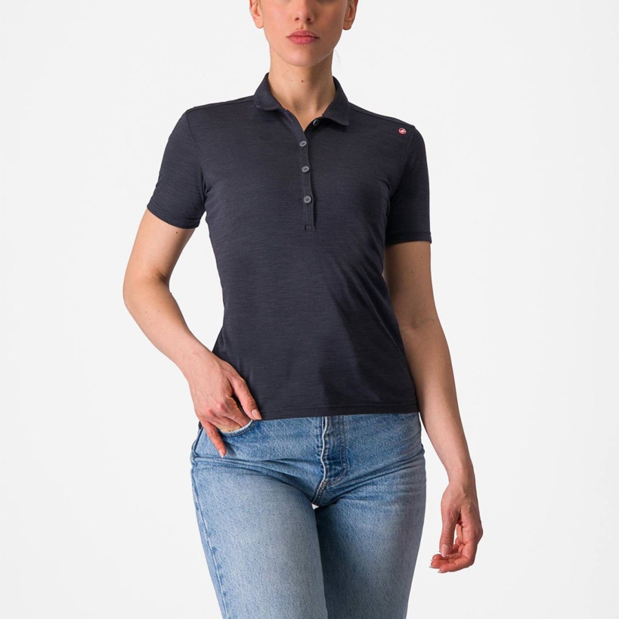 Castelli MERINO W POLO Women Casual Black | ANVZXL-156