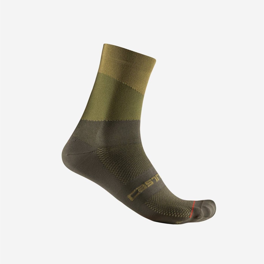 Castelli ORIZZONTE 15 Men Socks Olive / Deep Green | BTQHNS-893