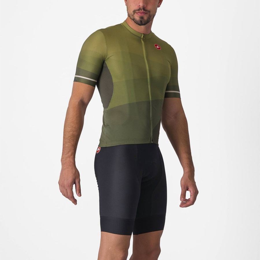 Castelli ORIZZONTE Men Jersey Deep Green / Olive / Silver | ZGCXDS-467