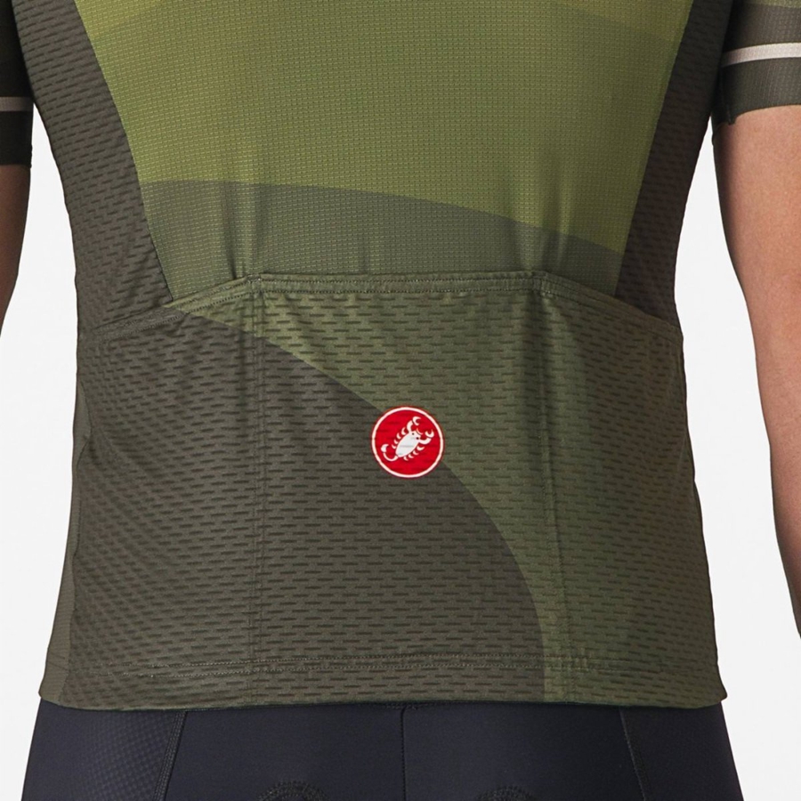 Castelli ORIZZONTE Men Jersey Deep Green / Olive / Silver | ZGCXDS-467