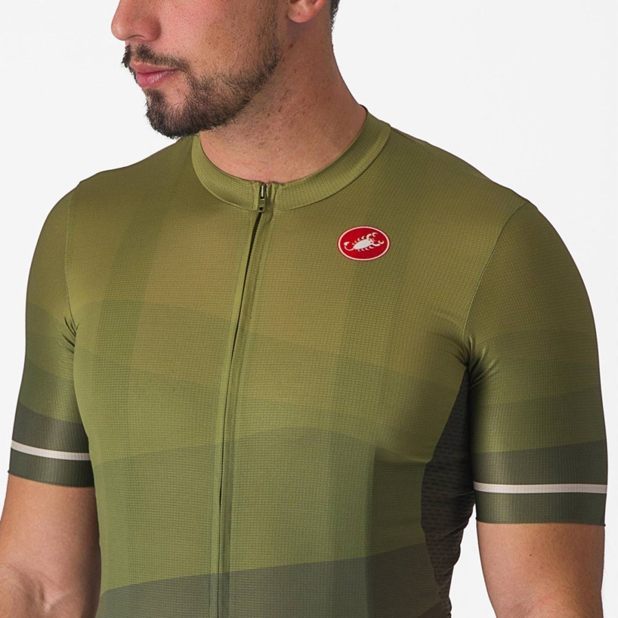 Castelli ORIZZONTE Men Jersey Deep Green / Olive / Silver | ZGCXDS-467