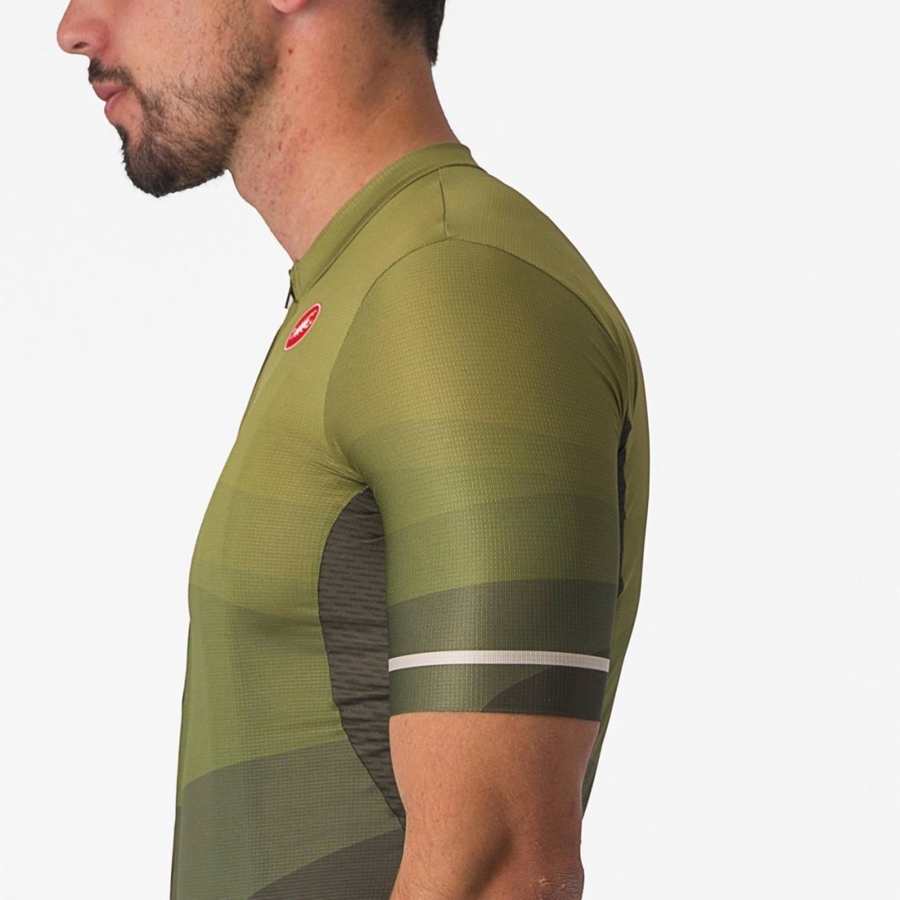 Castelli ORIZZONTE Men Jersey Deep Green / Olive / Silver | ZGCXDS-467