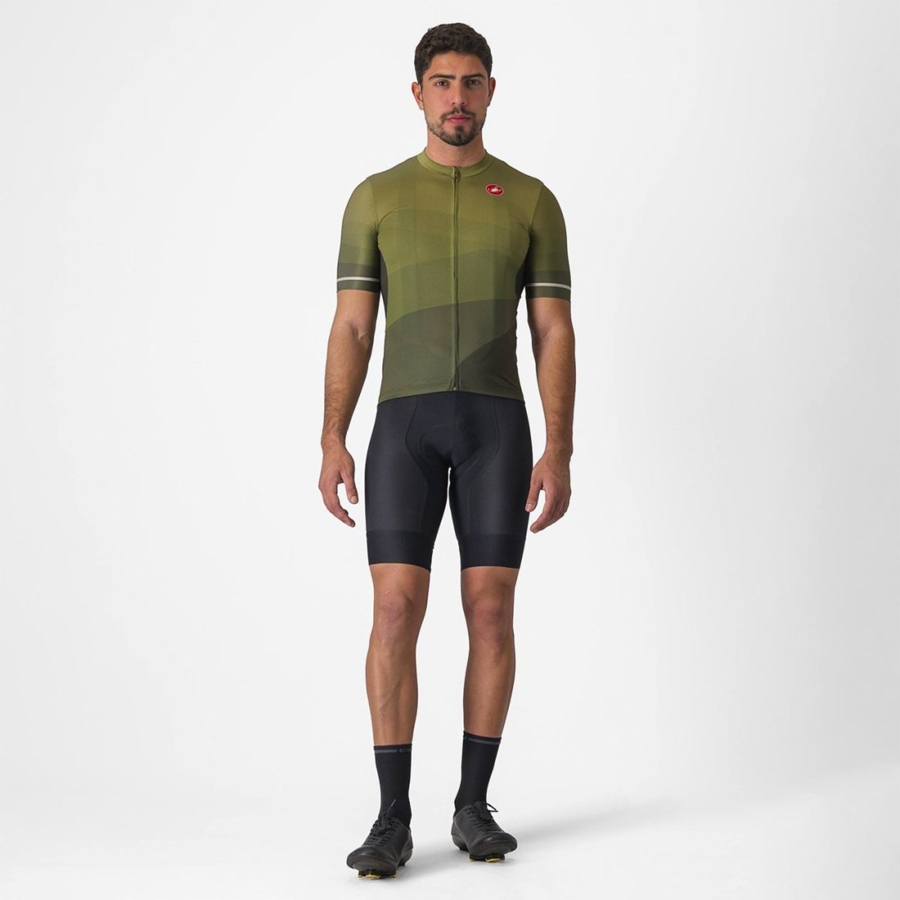 Castelli ORIZZONTE Men Jersey Deep Green / Olive / Silver | ZGCXDS-467