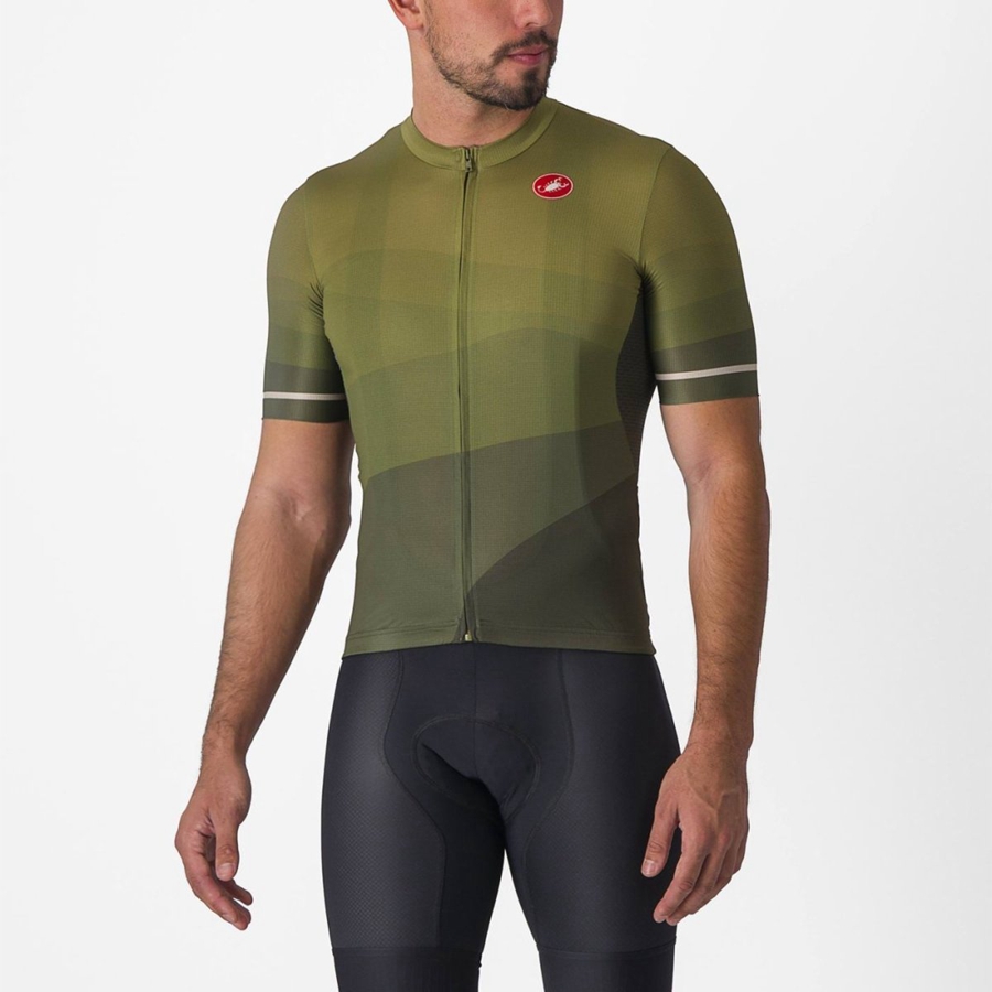 Castelli ORIZZONTE Men Jersey Deep Green / Olive / Silver | ZGCXDS-467