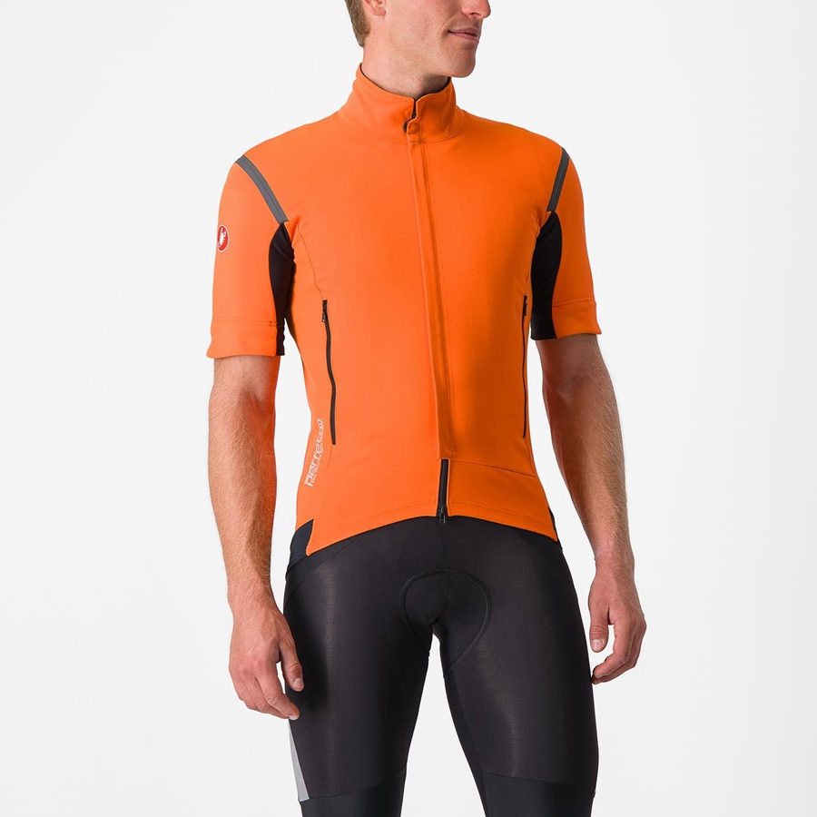 Castelli PERFETTO RoS 2 CONVERTIBLE Men Jackets Red Orange / Dark Grey | ICUXOY-258