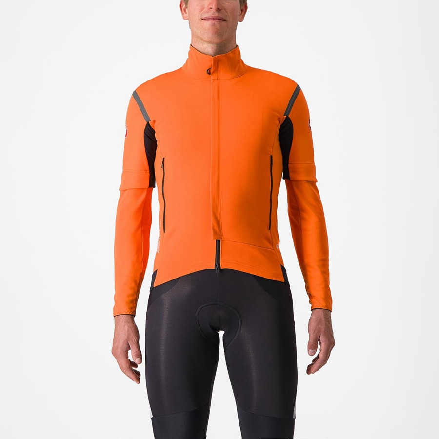 Castelli PERFETTO RoS 2 CONVERTIBLE Men Jackets Red Orange / Dark Grey | ICUXOY-258