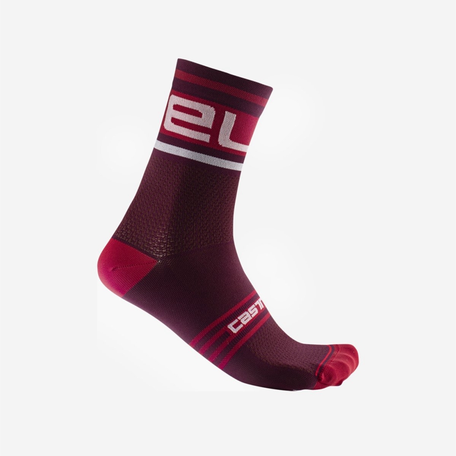 Castelli PROLOGO 15 Men Socks Burgundy / White | JDEUXF-721