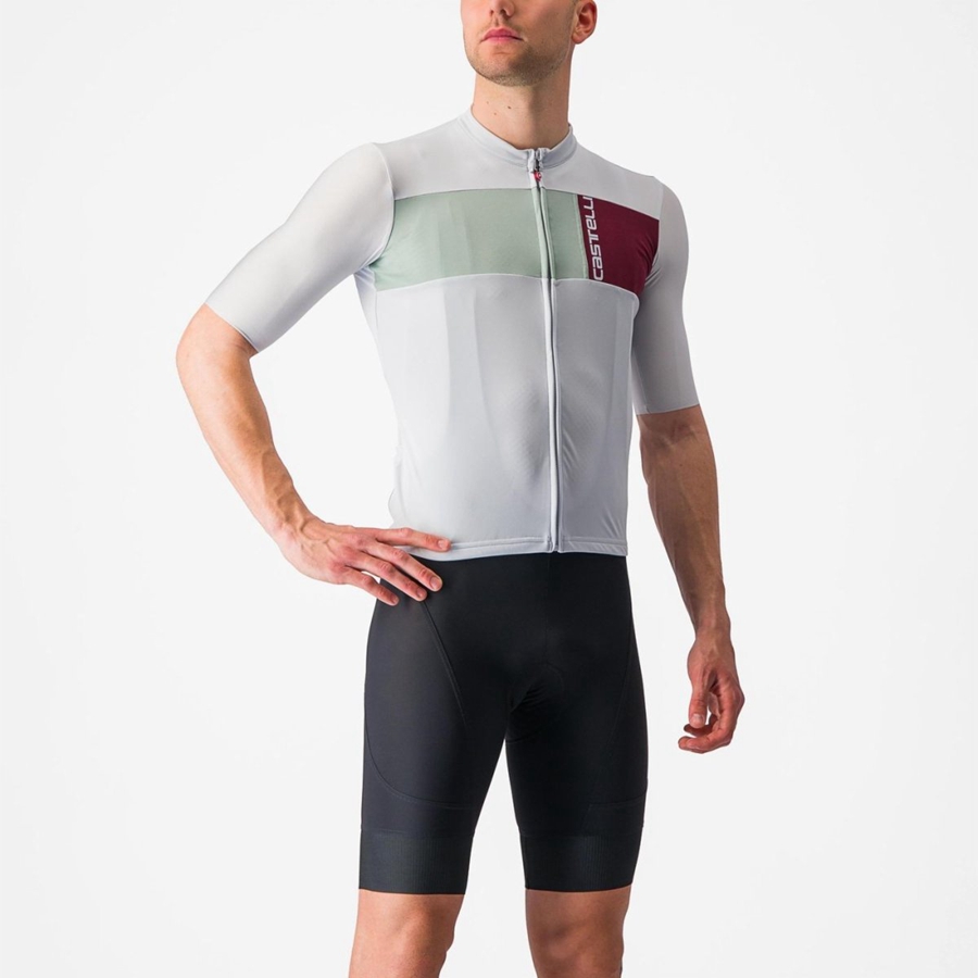 Castelli PROLOGO 7 Men Jersey Silver Grey / Green | XZJTYI-065