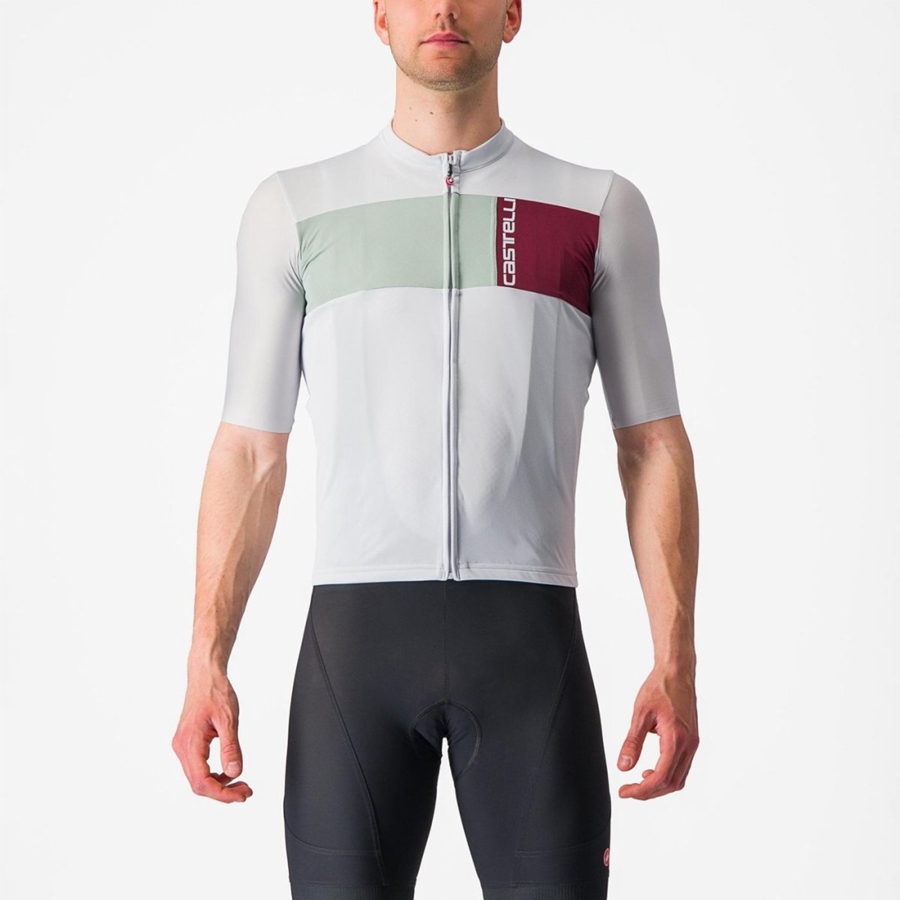 Castelli PROLOGO 7 Men Jersey Silver Grey / Green | XZJTYI-065