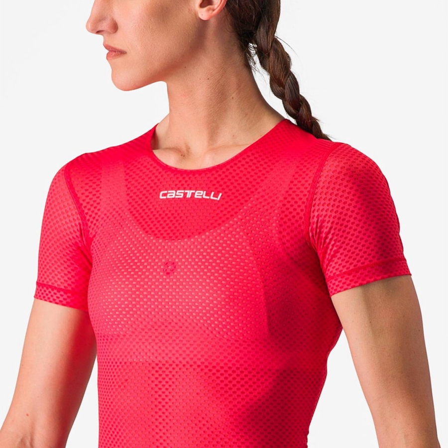 Castelli PRO MESH W SHORT SLEEVE Women Base Layer Red | SWRLUY-893