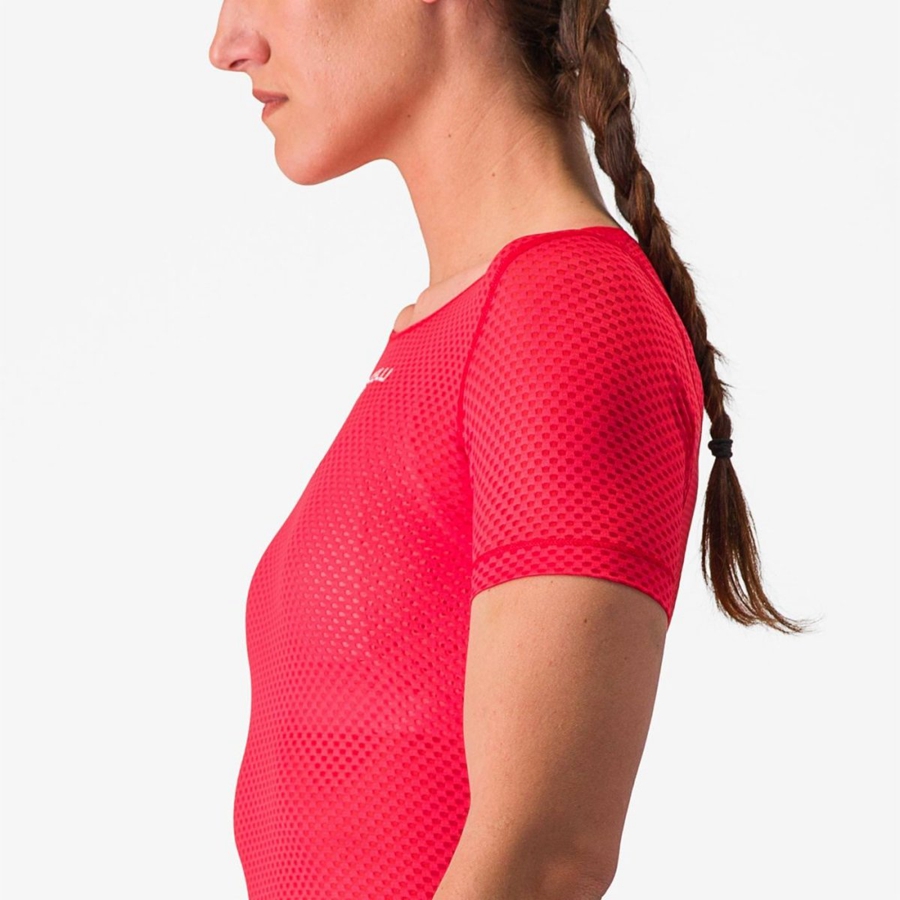 Castelli PRO MESH W SHORT SLEEVE Women Base Layer Red | SWRLUY-893