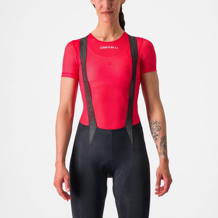 Castelli PRO MESH W SHORT SLEEVE Women Base Layer Red | SWRLUY-893