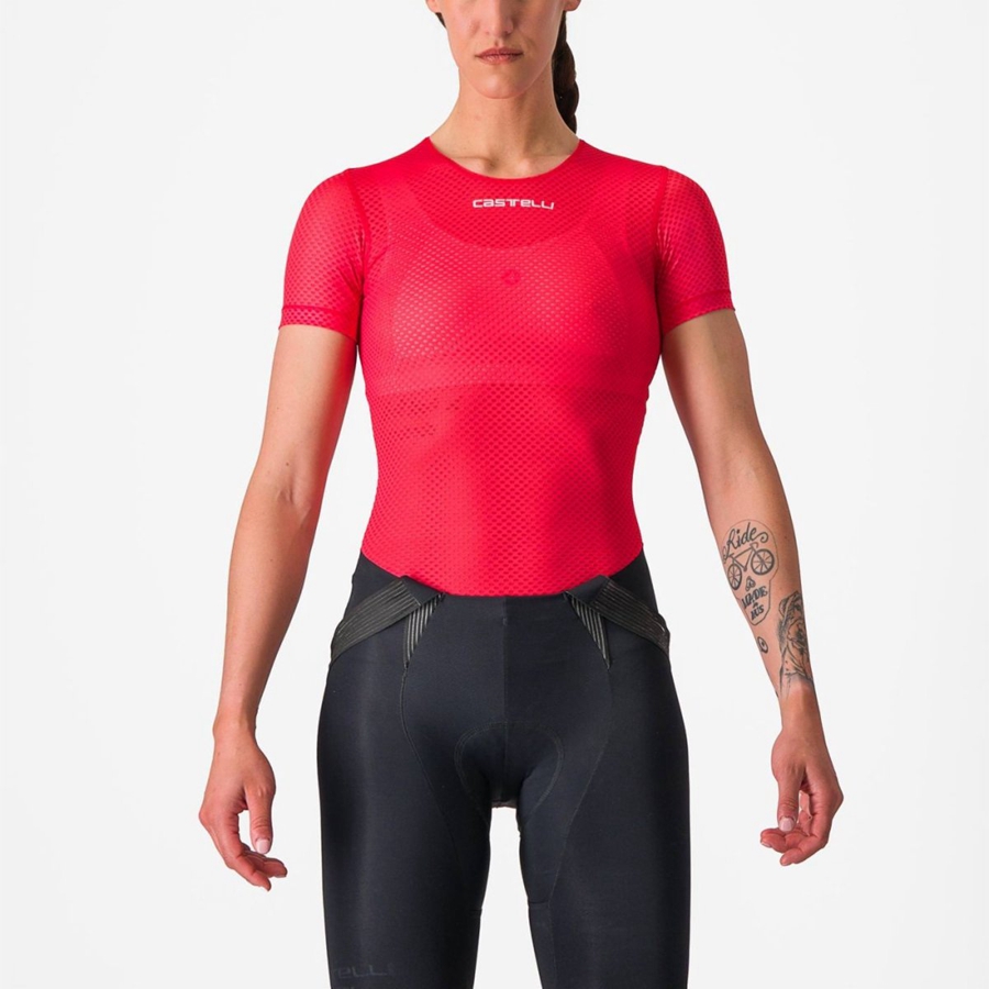 Castelli PRO MESH W SHORT SLEEVE Women Base Layer Red | SWRLUY-893