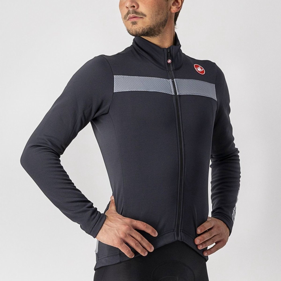 Castelli PURO 3 FZ Men Jersey Black / Silver | KRHPNF-973