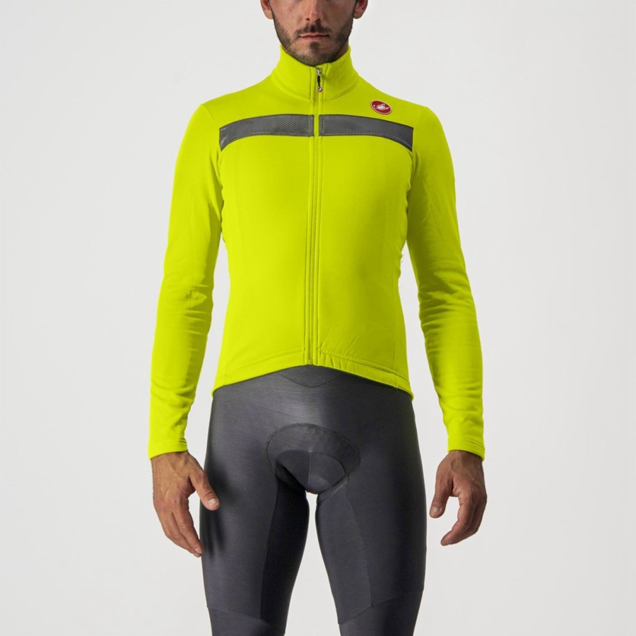 Castelli PURO 3 FZ Men Jersey Light Green / Silver | MWNVCO-769