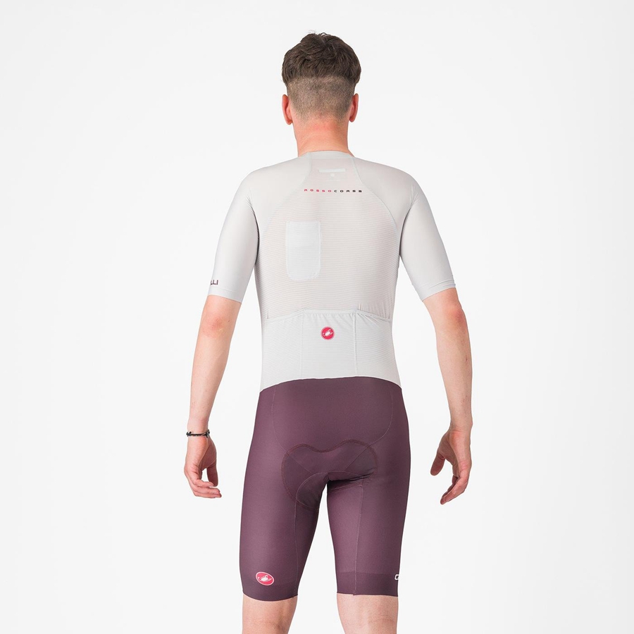 Castelli SANREMO BTW X2 Men Speedsuits Silver Grey Burgundy | WAJPTB-465