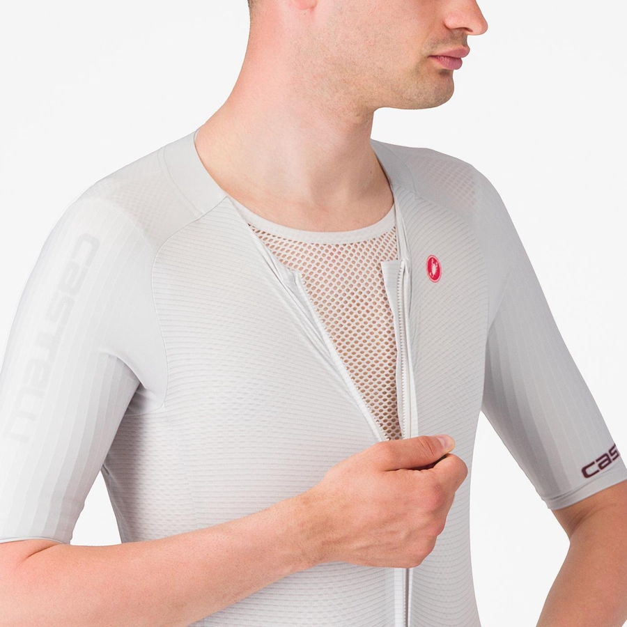 Castelli SANREMO BTW X2 Men Speedsuits Silver Grey Burgundy | WAJPTB-465