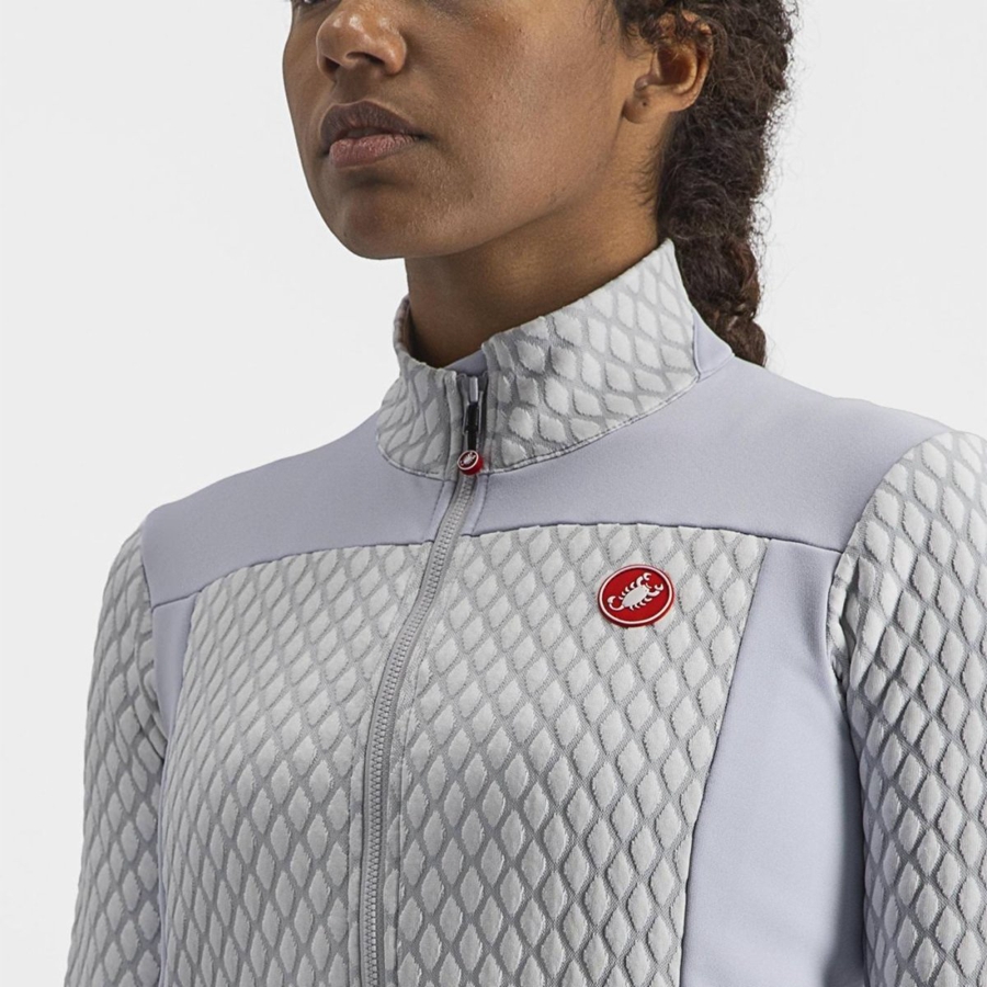 Castelli SFIDA 2 FZ Women Jersey Silver Grey / White | DNCYVK-758