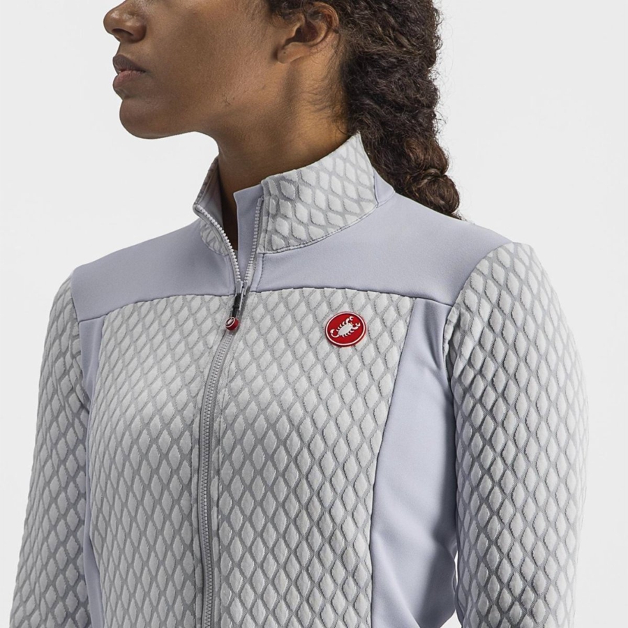 Castelli SFIDA 2 FZ Women Jersey Silver Grey / White | DNCYVK-758