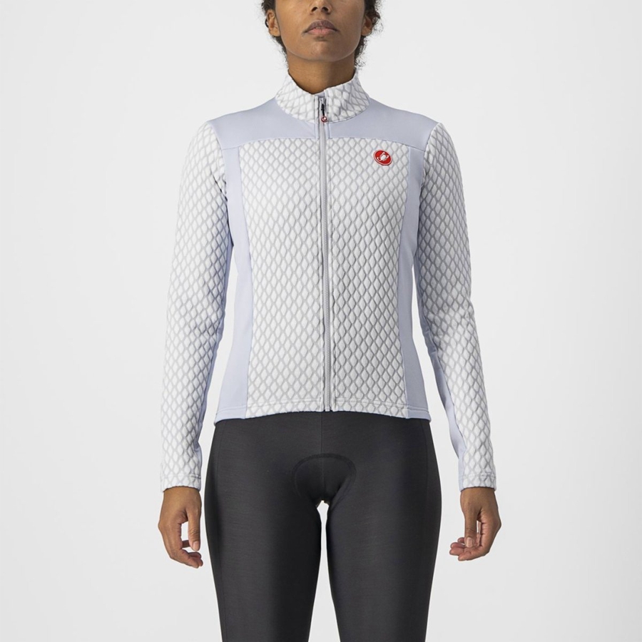 Castelli SFIDA 2 FZ Women Jersey Silver Grey / White | DNCYVK-758